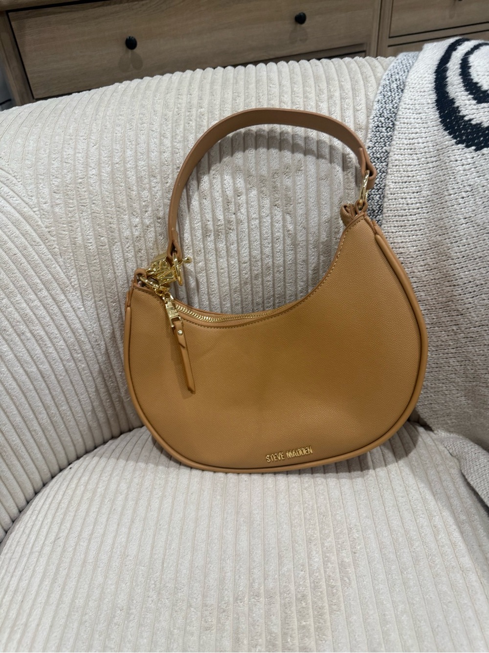 Steve Madden Caramel Crescent Shoulder Bag with Gold Hardware